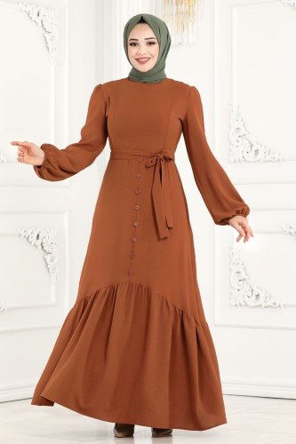 moda selvim ASM2560 رملي فستان - Thumbnail