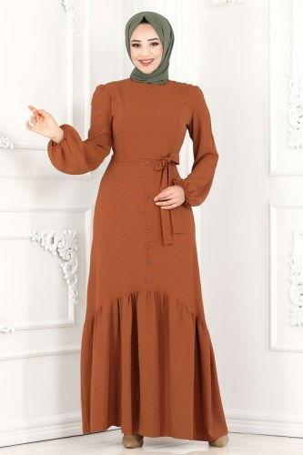 moda selvim ASM2560 رملي فستان - Thumbnail