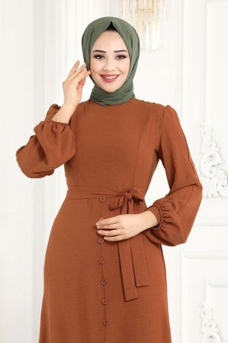 moda selvim ASM2560 رملي فستان - Thumbnail