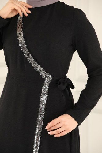 moda selvim ASM2567 اسود فستان - Thumbnail