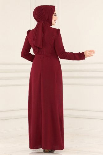 moda selvim ASM2567 الخمري فستان - Thumbnail