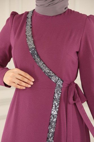 moda selvim ASM2567 الزهري غامق فستان - Thumbnail
