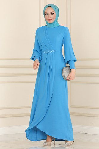 moda selvim Dress ASM2569 Blue - Thumbnail