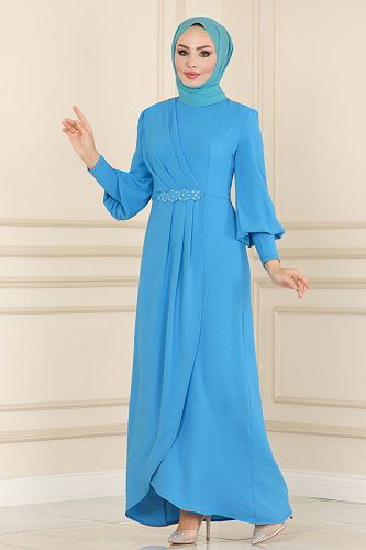 moda selvim Dress ASM2569 Blue - Thumbnail