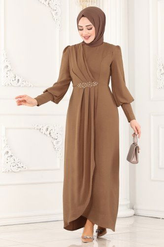 moda selvim ASM2569 فيزيون غامق فستان - Thumbnail