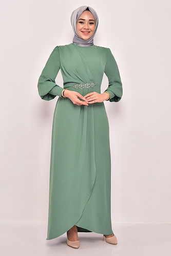 moda selvim Dress ASM2569-M Almond Green - Thumbnail