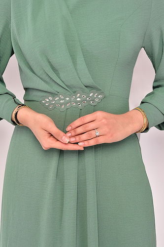 moda selvim Dress ASM2569-M Almond Green - Thumbnail