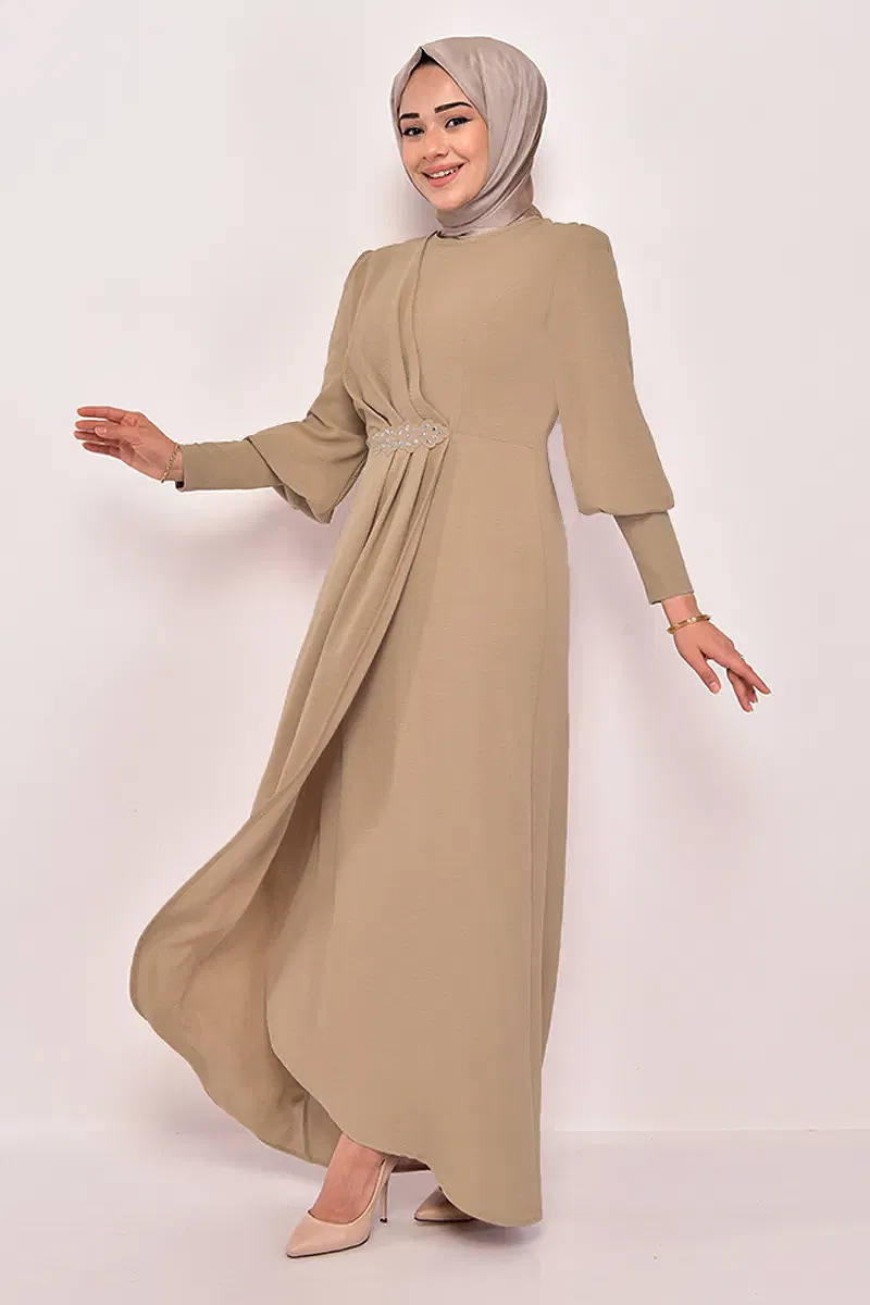 moda selvim الفستان بيج ASM2569-M - Thumbnail