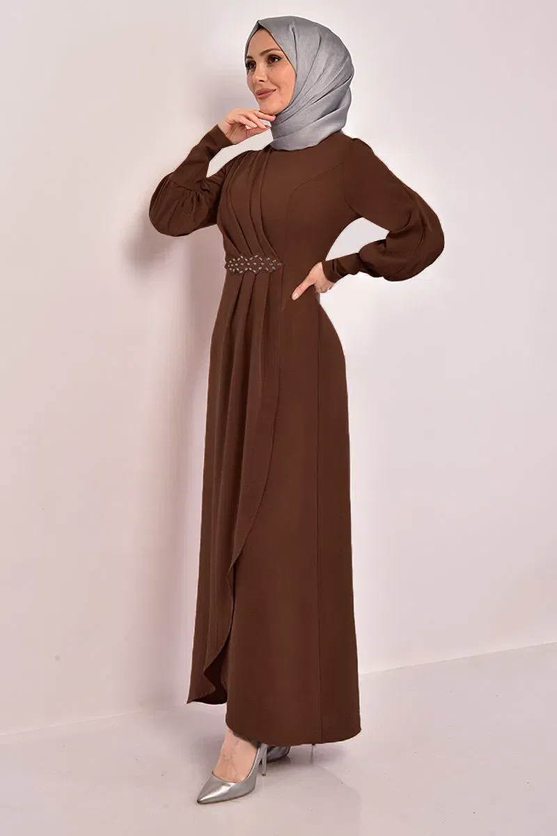 moda selvim الفستان بني ASM2569-M - Thumbnail