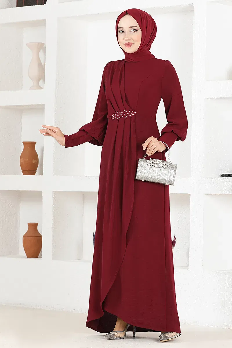 moda selvim الفستان خمري ASM2569-M - Thumbnail