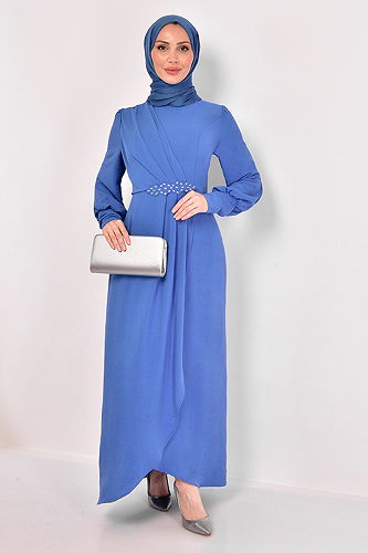 moda selvim Dress ASM2569-M Indigo - Thumbnail