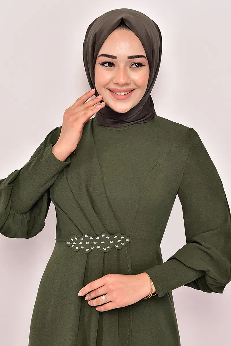 moda selvim الفستان اخضر عفني ASM2569-M - Thumbnail