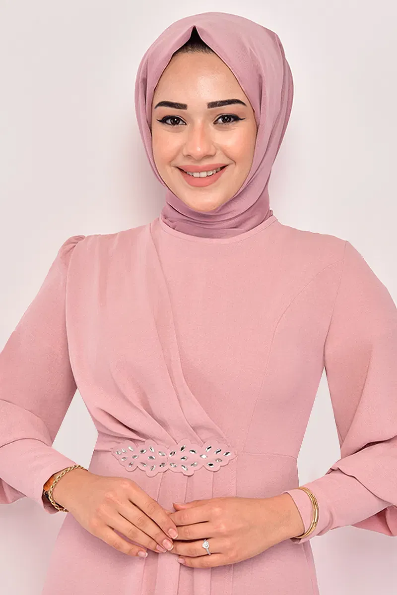 moda selvim الفستان بيج وردي ASM2569-M - Thumbnail