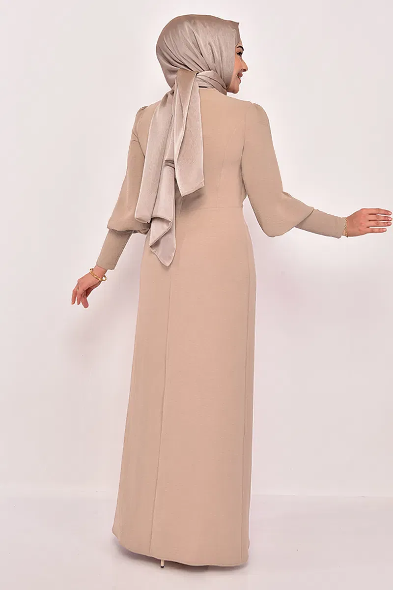 moda selvim الفستان بيج ASM2569-M - Thumbnail