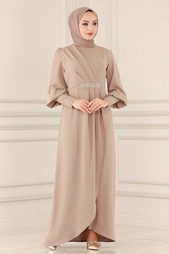 moda selvim الفستان بيج ASM2569 - Thumbnail