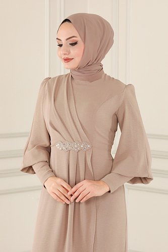 moda selvim الفستان بيج ASM2569 - Thumbnail