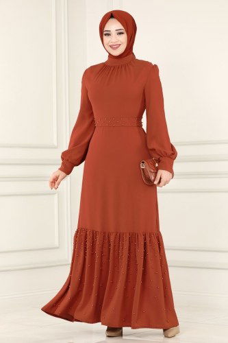 moda selvim Dress ASM2570 Cinnamon - Thumbnail