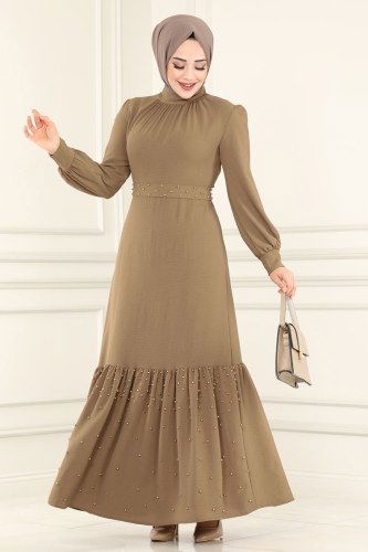 moda selvim ASM2570 فيزيون غامق فستان - Thumbnail