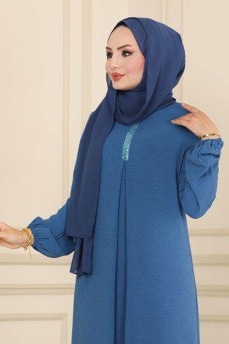 moda selvim Dress ASM2574 Indigo - Thumbnail