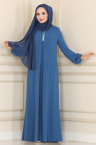 moda selvim Dress ASM2574 Indigo - Thumbnail