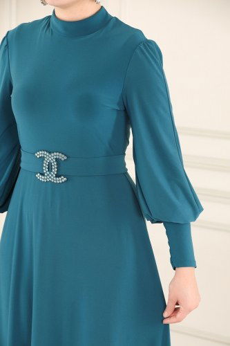 moda selvim Dress ASM2575 Petroleum - Thumbnail