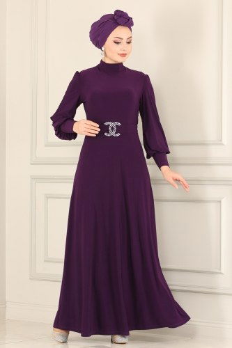 moda selvim Dress ASM2575 Purple - Thumbnail