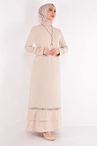 moda selvim Dress ASM2579-M Beige - Thumbnail
