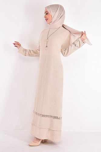 moda selvim Dress ASM2579-M Beige - Thumbnail