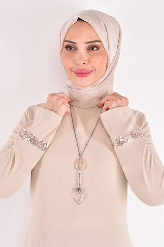 moda selvim الفستان بيج ASM2579-M - Thumbnail