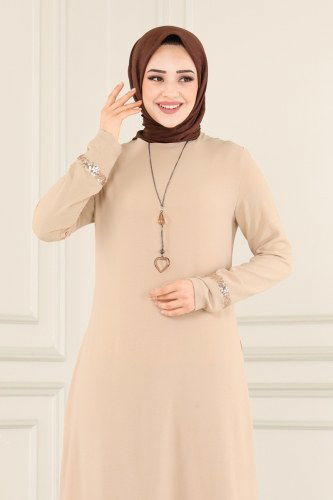 moda selvim ASM2579 قمحي فستان - Thumbnail