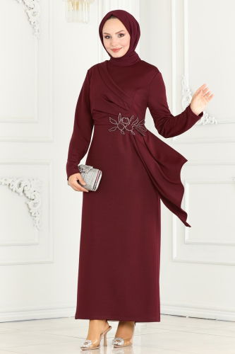 moda selvim Dress ASM2580 Burgundy - Thumbnail