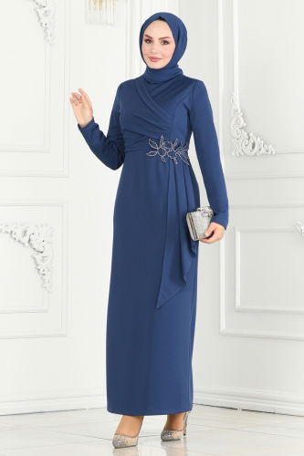 moda selvim Dress ASM2580 Indigo - Thumbnail