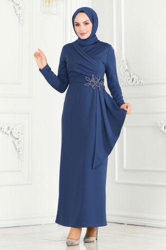 moda selvim Dress ASM2580 Indigo - Thumbnail