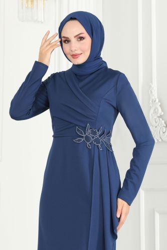 moda selvim Dress ASM2580 Indigo - Thumbnail