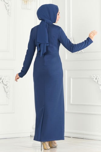 moda selvim Dress ASM2580 Indigo - Thumbnail