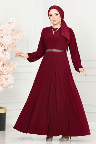 moda selvim Dress ASM2582 Burgundy - Thumbnail