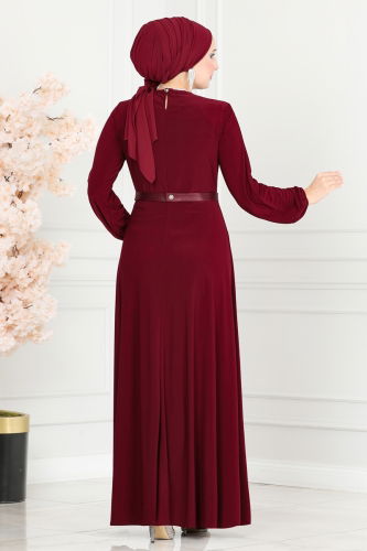 moda selvim Dress ASM2582 Burgundy - Thumbnail