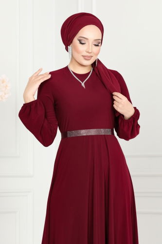 moda selvim Dress ASM2582 Burgundy - Thumbnail