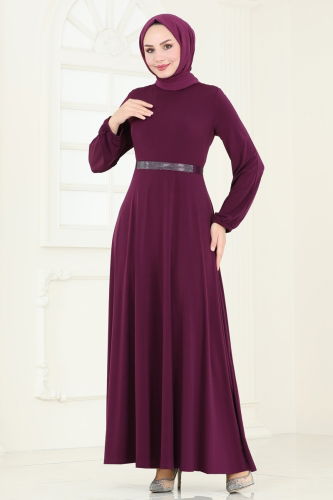 moda selvim Dress ASM2582 Damson - Thumbnail