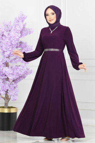 moda selvim Dress ASM2582 Purple - Thumbnail