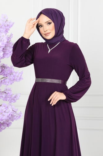 moda selvim Dress ASM2582 Purple - Thumbnail