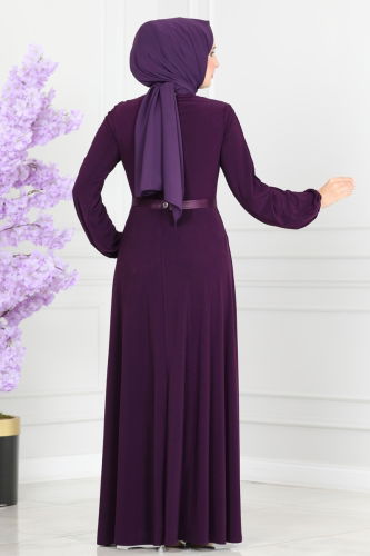 moda selvim Dress ASM2582 Purple - Thumbnail