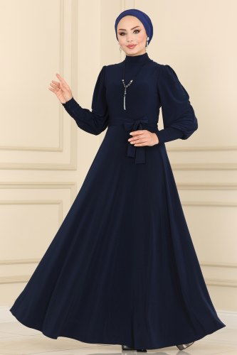 moda selvim Dress ASM2586 Navy Blue - Thumbnail