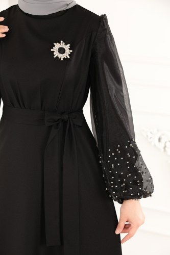 moda selvim ASM2588 اسود فستان - Thumbnail