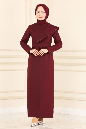 moda selvim Dress ASM2589 Claret Red - Thumbnail