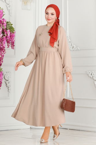 moda selvim Dress ASM2590 Beige - Thumbnail