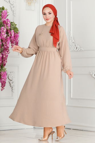 moda selvim Dress ASM2590 Beige - Thumbnail