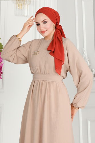 moda selvim Dress ASM2590 Beige - Thumbnail