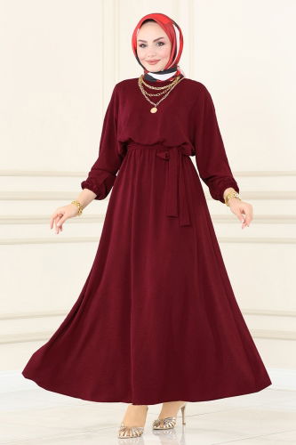 moda selvim Dress ASM2590 Burgundy - Thumbnail