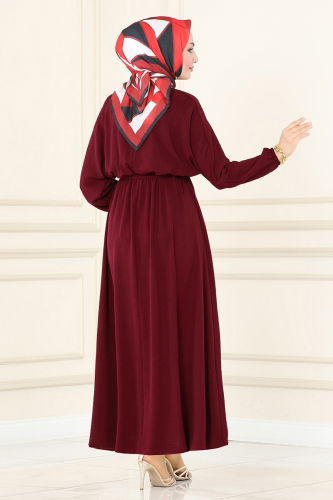 moda selvim Dress ASM2590 Burgundy - Thumbnail